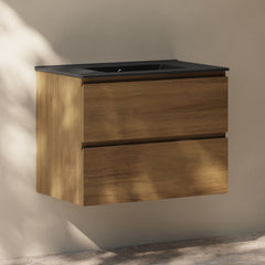 Wall-Mounted Bathroom Vanity, Liberte, 30 Inch with 2 Drawers in Brown Oak