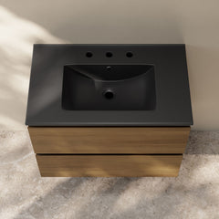 Wall-Mounted Bathroom Vanity, Liberte, 30 Inch with 2 Drawers in Brown Oak