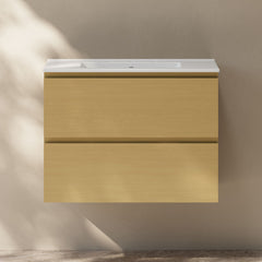 Wall-Mounted Bathroom Vanity, Liberte, 30-Inch with 2 Drawers in Natural Oak