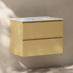 Wall-Mounted Bathroom Vanity, Liberte, 30-Inch with 2 Drawers in Natural Oak