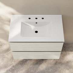 Wall-Mounted Bathroom Vanity, Liberte, 30 Inch with 2 Drawers in White Oak