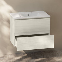 Wall-Mounted Bathroom Vanity, Liberte, 30 Inch with 2 Drawers in White Oak