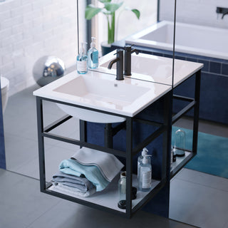 Wall-Mounted Bathroom Vanity, Pierre, 24 Single with Open Shelf in Matte Black