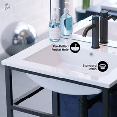 Wall-Mounted Bathroom Vanity, Pierre, 24 Single with Open Shelf in Matte Black
