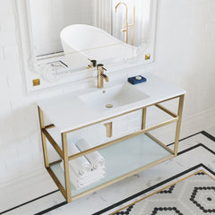 Wall-Mounted Bathroom Vanity, Pierre, 36 in with Open Shelf in Gold