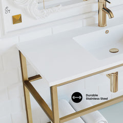 Wall-Mounted Bathroom Vanity, Pierre, 36 in with Open Shelf in Gold