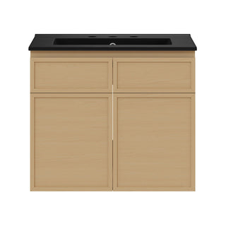 Wall-Mounted Bathroom Vanity, St. Tropez, 24 in Ceramic Top in Natural Oak