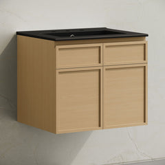 Wall-Mounted Bathroom Vanity, St. Tropez, 24 in Ceramic Top in Natural Oak