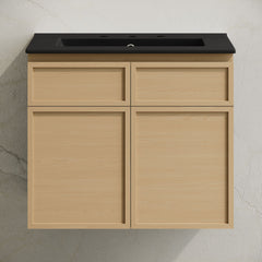 Wall-Mounted Bathroom Vanity, St. Tropez, 24 in Ceramic Top in Natural Oak
