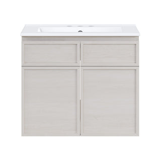 Wall-Mounted Bathroom Vanity, St. Tropez, 24 In with Ceramic Sink Top in White Oak