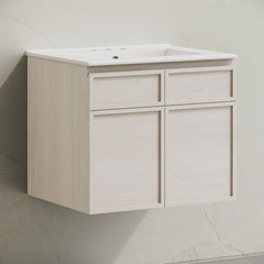Wall-Mounted Bathroom Vanity, St. Tropez, 24 In with Ceramic Sink Top in White Oak