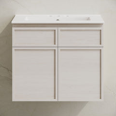 Wall-Mounted Bathroom Vanity, St. Tropez, 24 In with Ceramic Sink Top in White Oak
