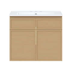Wall-Mounted Bathroom Vanity, St. Tropez, 24 in with Ceramic Top in Natural Oak