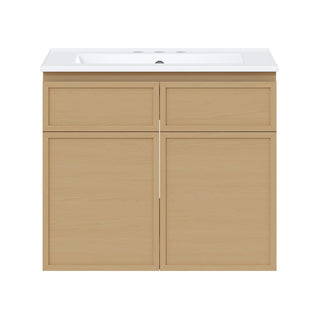 Wall-Mounted Bathroom Vanity, St. Tropez, 24 in with Ceramic Top in Natural Oak