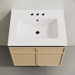 Wall-Mounted Bathroom Vanity, St. Tropez, 24 in with Ceramic Top in Natural Oak