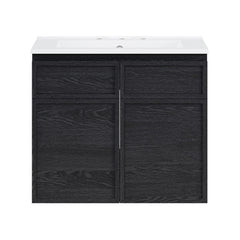 Wall-Mounted Bathroom Vanity, St. Tropez, 24 in with Widespread Sink Top in Black Oak