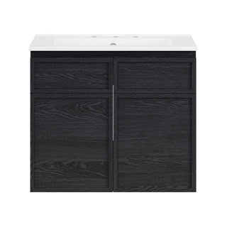 Wall-Mounted Bathroom Vanity, St. Tropez, 24 in with Widespread Sink Top in Black Oak