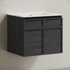 Wall-Mounted Bathroom Vanity, St. Tropez, 24 in with Widespread Sink Top in Black Oak