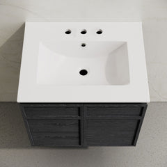 Wall-Mounted Bathroom Vanity, St. Tropez, 24 in with Widespread Sink Top in Black Oak