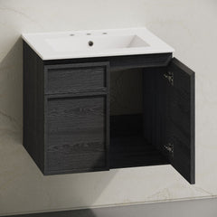 Wall-Mounted Bathroom Vanity, St. Tropez, 24 in with Widespread Sink Top in Black Oak