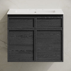 Wall-Mounted Bathroom Vanity, St. Tropez, 24 in with Widespread Sink Top in Black Oak