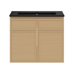 Wall-Mounted Bathroom Vanity, St. Tropez, 24 Inch with Black Sink Top in Natural Oak