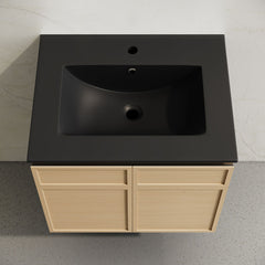 Wall-Mounted Bathroom Vanity, St. Tropez, 24 Inch with Black Sink Top in Natural Oak