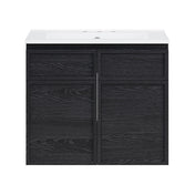 Wall-Mounted Bathroom Vanity, St. Tropez, 24 Inch with Ceramic Sink Top in Black Oak