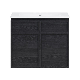 Wall-Mounted Bathroom Vanity, St. Tropez, 24 Inch with Ceramic Sink Top in Black Oak