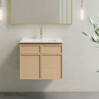 Wall-Mounted Bathroom Vanity, St. Tropez, 24 Inch with Sink Top in Natural Oak