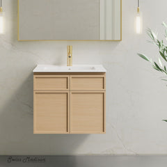 Wall-Mounted Bathroom Vanity, St. Tropez, 24 Inch with Sink Top in Natural Oak