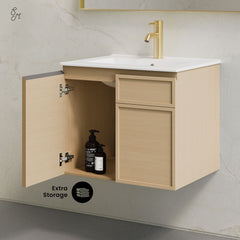 Wall-Mounted Bathroom Vanity, St. Tropez, 24 Inch with Sink Top in Natural Oak