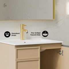 Wall-Mounted Bathroom Vanity, St. Tropez, 24 Inch with Sink Top in Natural Oak