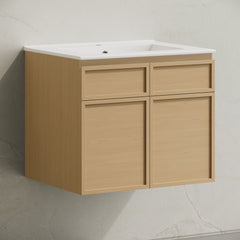 Wall-Mounted Bathroom Vanity, St. Tropez, 24 Inch with Sink Top in Natural Oak