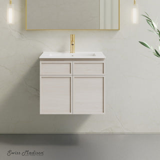 Wall-Mounted Bathroom Vanity, St. Tropez, 24 Inch with Sink Top in White Oak