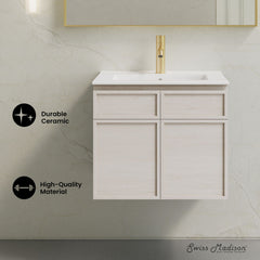 Wall-Mounted Bathroom Vanity, St. Tropez, 24 Inch with Sink Top in White Oak