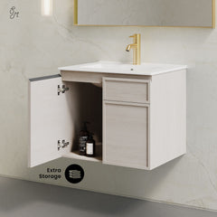 Wall-Mounted Bathroom Vanity, St. Tropez, 24 Inch with Sink Top in White Oak