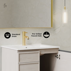 Wall-Mounted Bathroom Vanity, St. Tropez, 24 Inch with Sink Top in White Oak