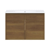 Wall-Mounted Bathroom Vanity, St. Tropez, 30 in with Ceramic Top in Brown Oak