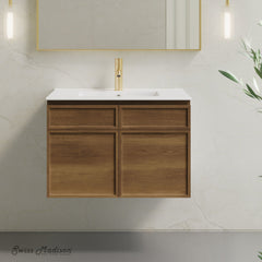 Wall-Mounted Bathroom Vanity, St. Tropez, 30 in with Sink Top in Brown Oak