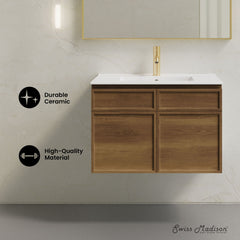 Wall-Mounted Bathroom Vanity, St. Tropez, 30 in with Sink Top in Brown Oak