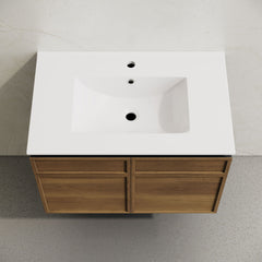 Wall-Mounted Bathroom Vanity, St. Tropez, 30 in with Sink Top in Brown Oak
