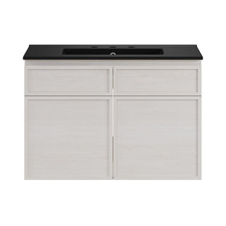 Wall-Mounted Bathroom Vanity, St. Tropez, 30 Inch with Black Ceramic Top in White Oak