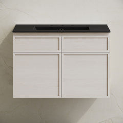 Wall-Mounted Bathroom Vanity, St. Tropez, 30 Inch with Black Ceramic Top in White Oak