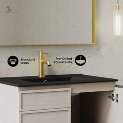 Wall-Mounted Bathroom Vanity, St. Tropez, 30 Inch with Black Sink Top in White Oak