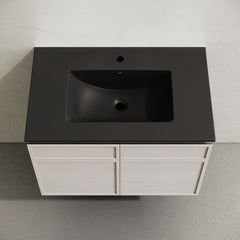 Wall-Mounted Bathroom Vanity, St. Tropez, 30 Inch with Black Sink Top in White Oak