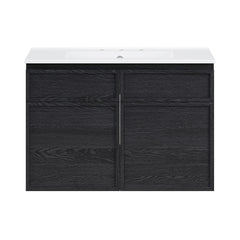 Wall-Mounted Bathroom Vanity, St. Tropez, 30 Inch with Ceramic Top in Black Oak