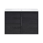 Wall-Mounted Bathroom Vanity, St. Tropez, 30 Inch with Ceramic Top in Black Oak