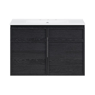 Wall-Mounted Bathroom Vanity, St. Tropez, 30 Inch with Ceramic Top in Black Oak