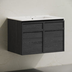 Wall-Mounted Bathroom Vanity, St. Tropez, 30 Inch with Ceramic Top in Black Oak